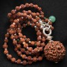 Buddhapearls Kette 25069 UNIKAT aus Rudraksha, Rubin, Türkis & Malachit