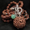 Buddhapearls Kette 25069 UNIKAT aus Rudraksha, Rubin, Türkis & Malachit