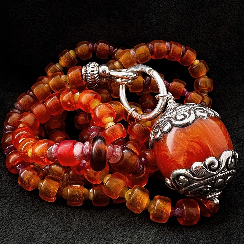 Vintage Kette aus böhmischem Glas, Turmalin, Rubin & Heliodor | buddhapearls