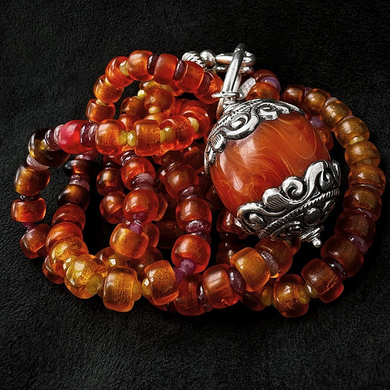 Vintage Kette aus böhmischem Glas, Turmalin, Rubin & Heliodor | buddhapearls