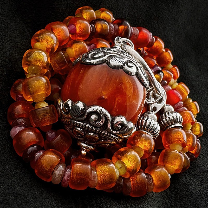 Vintage Kette aus böhmischem Glas, Turmalin, Rubin & Heliodor | buddhapearls