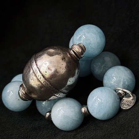 Aquamarin-Edelstein-Armband mit Vintage-Silberperle | buddhapearls Berlin