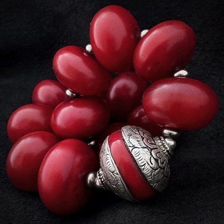 Buddhapearls Armband aus Bakelit, Koralle & Silber | Handgefertigtes Unikat