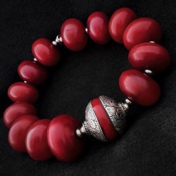 Buddhapearls Armband aus Bakelit, Koralle & Silber | Handgefertigtes Unikat