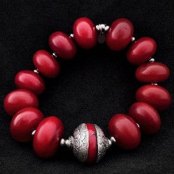 Buddhapearls Armband aus Bakelit, Koralle & Silber | Handgefertigtes Unikat