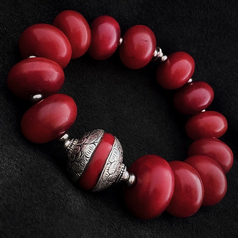 Buddhapearls Armband aus Bakelit, Koralle & Silber | Handgefertigtes Unikat