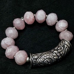 buddhapearls XXL Rosenquarz Armband mit Silber & tibetischem Donnerdrache | Studio Berlin