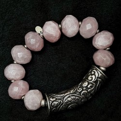 buddhapearls XXL Rosenquarz Armband mit Silber & tibetischem Donnerdrache | Studio Berlin