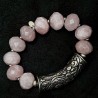 buddhapearls XXL Rosenquarz Armband mit Silber & tibetischem Donnerdrache | Studio Berlin