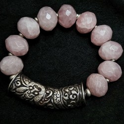 buddhapearls XXL Rosenquarz Armband mit Silber & tibetischem Donnerdrache | Studio Berlin