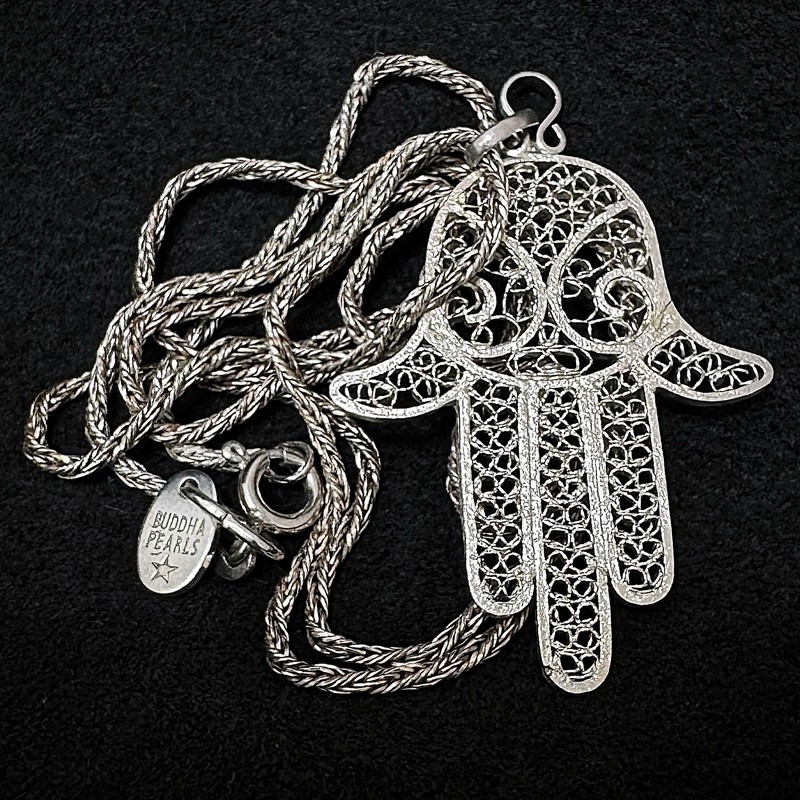 Hand der Fatima Silber Kette | Vintage Schlangenkette | buddhapearls