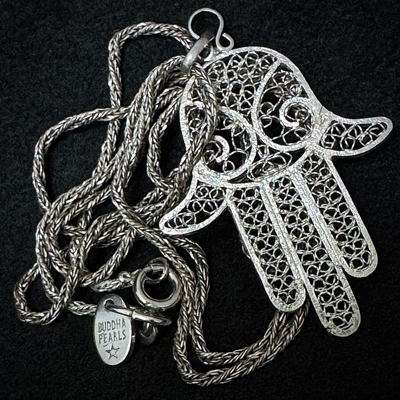 Hand der Fatima Silber Kette | Vintage Schlangenkette | buddhapearls