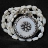 Lange Edelstein Kette aus Perlmutt, Hämatit & Silber – Unikat | buddhapearls