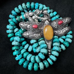 Arizona Türkis Kette mit Silber & handgefertigtem Silberanhänger mit Bernstein | buddhapearls