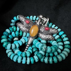 Arizona Türkis Kette mit Silber & handgefertigtem Silberanhänger mit Bernstein | buddhapearls