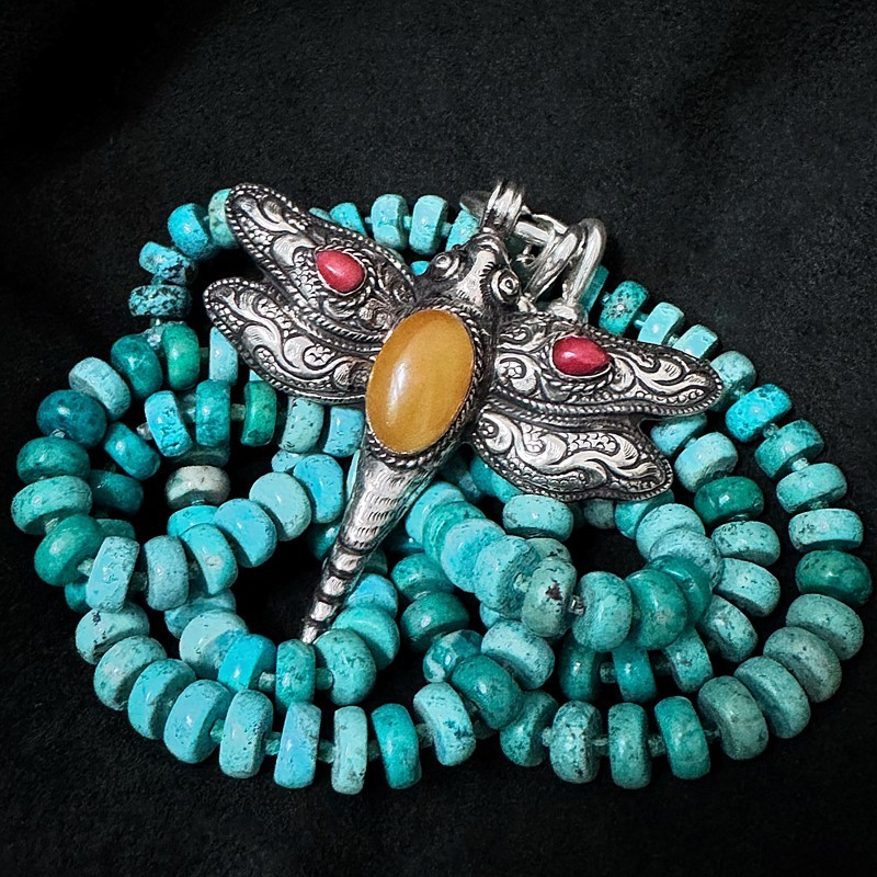 Arizona Türkis Kette mit Silber & handgefertigtem Silberanhänger mit Bernstein | buddhapearls
