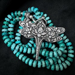Arizona Türkis Kette mit Silber & handgefertigtem Silberanhänger mit Bernstein | buddhapearls