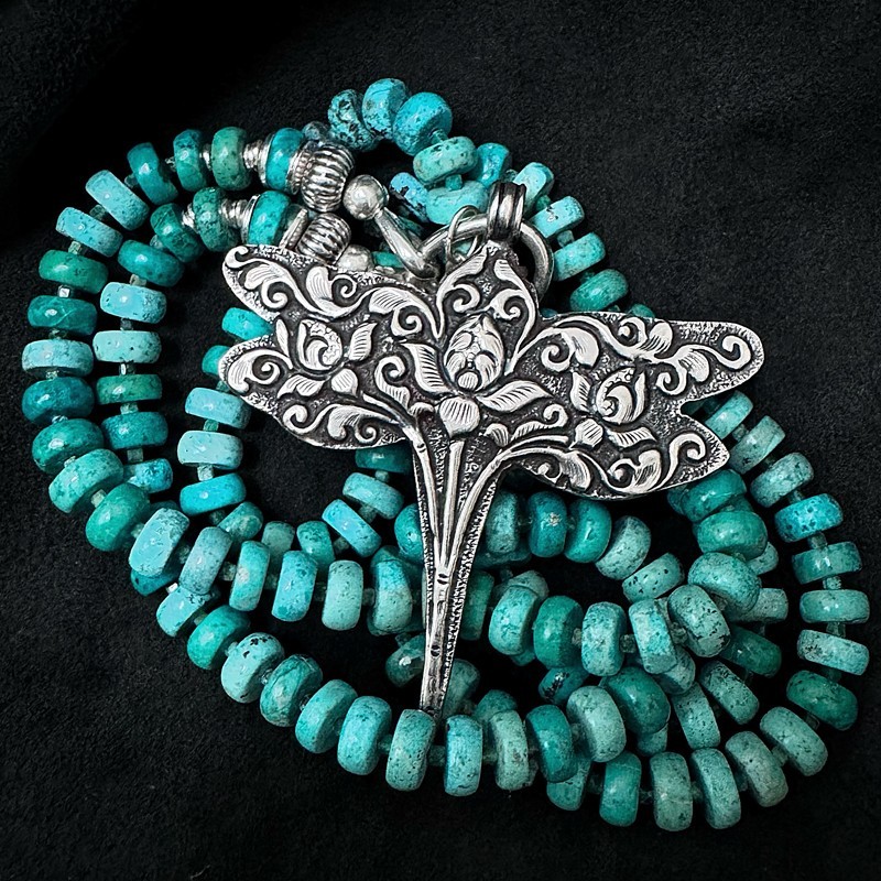 Arizona Türkis Kette mit Silber & handgefertigtem Silberanhänger mit Bernstein | buddhapearls