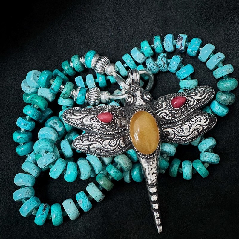 Arizona Türkis Kette mit Silber & handgefertigtem Silberanhänger mit Bernstein | buddhapearls