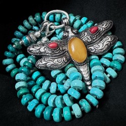 Arizona Türkis Kette mit Silber & handgefertigtem Silberanhänger mit Bernstein | buddhapearls