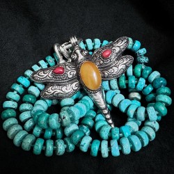 Arizona Türkis Kette mit Silber & handgefertigtem Silberanhänger mit Bernstein | buddhapearls