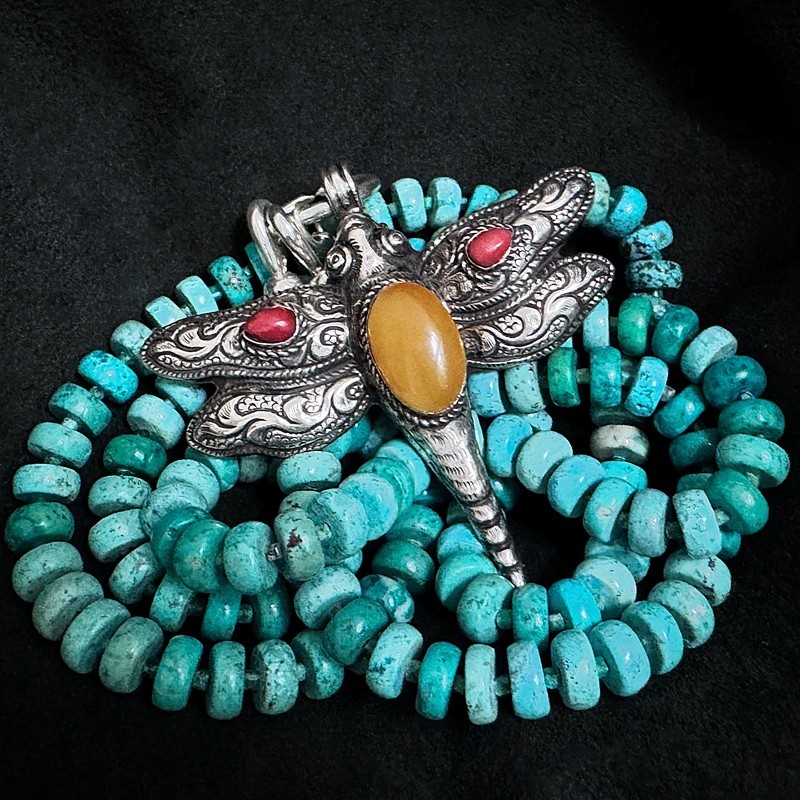 Arizona Türkis Kette mit Silber & handgefertigtem Silberanhänger mit Bernstein | buddhapearls