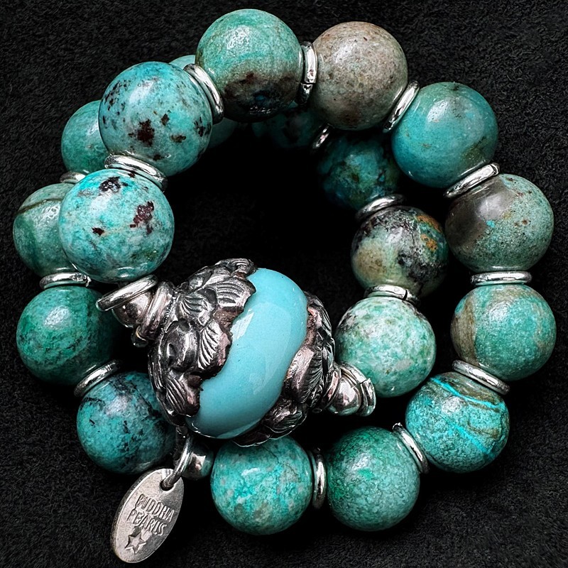 Edelstein Armband Türkis mit Silber & Keramik | buddhapearls