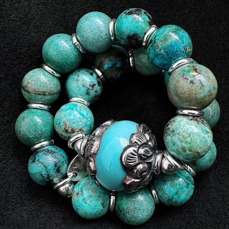 Edelstein Armband Türkis mit Silber & Keramik | buddhapearls