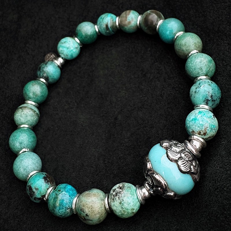 Edelstein Armband Türkis mit Silber & Keramik | buddhapearls