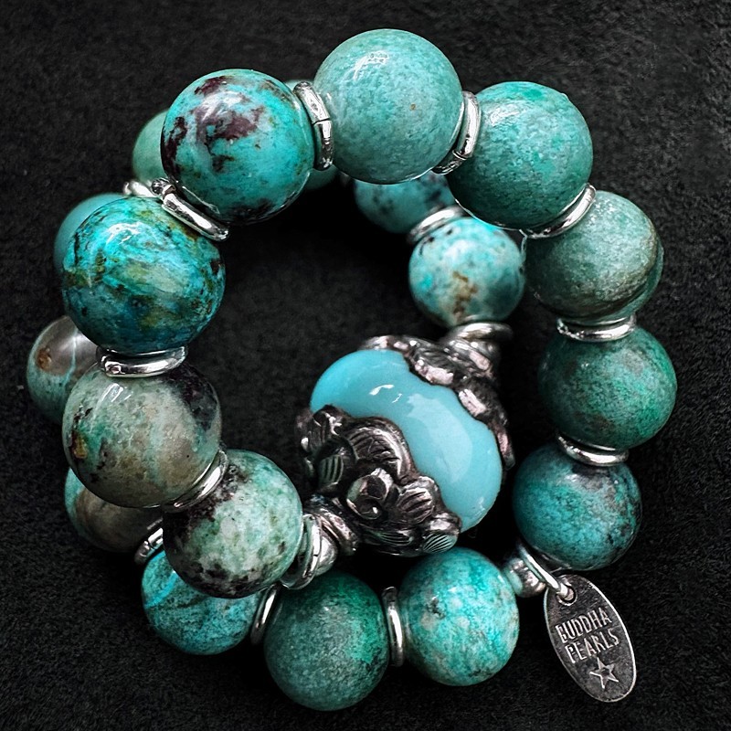 Edelstein Armband Türkis mit Silber & Keramik | buddhapearls