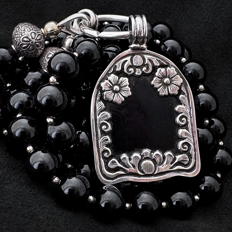 Turmalin Kette mit Buddha Anhänger aus Onyx & Silber | buddhapearls Berlin