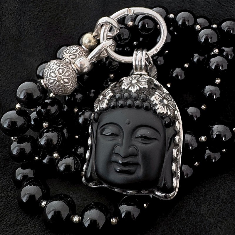 Turmalin Kette mit Buddha Anhänger aus Onyx & Silber | buddhapearls Berlin