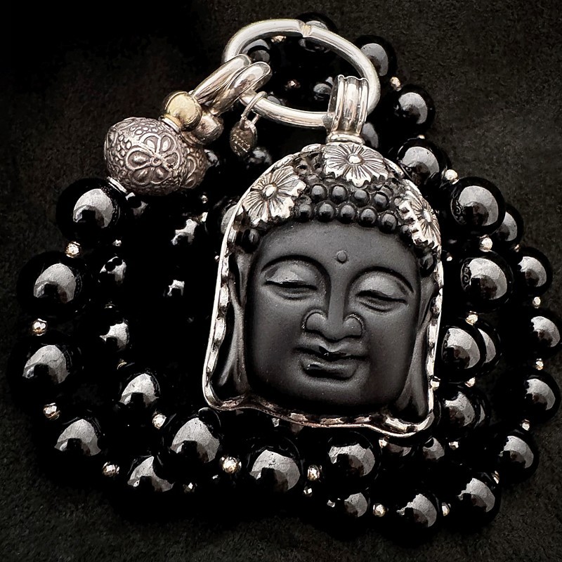 Turmalin Kette mit Buddha Anhänger aus Onyx & Silber | buddhapearls Berlin