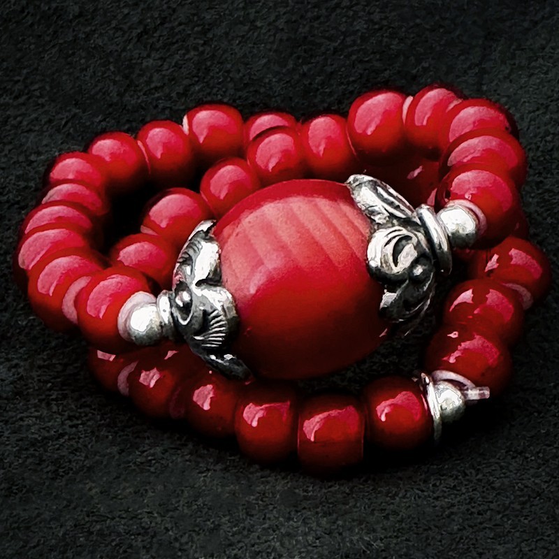 Vintage Armband White Hearts Glasperlen & Silber | buddhapearls