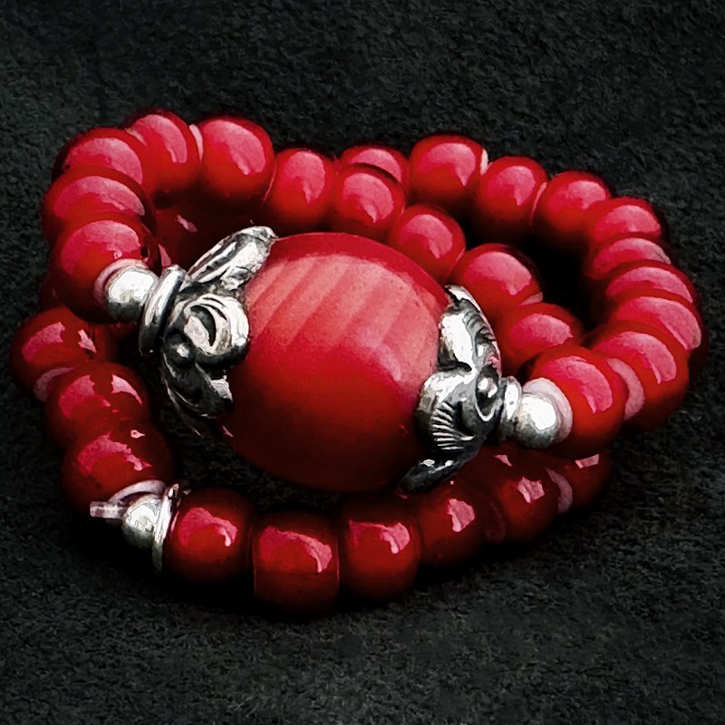 Vintage Armband White Hearts Glasperlen & Silber | buddhapearls