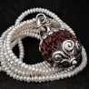 Lange Keshi-Perlenkette mit Rudraksha & Silber | buddhapearls